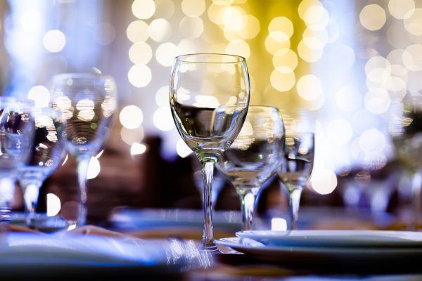 Served table in a restaurant at the holiday eve