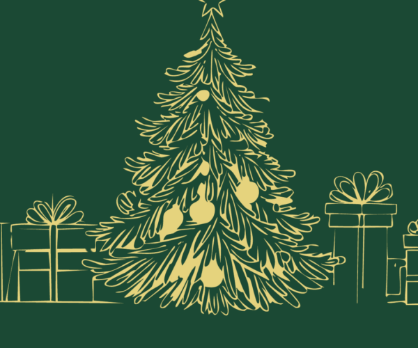 christmas tree infographic in gold and green